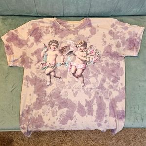 ✨️3/$20 Tees✨️Full Tilt Pastel Purple Tie-Dye Cherub Angel Tee Women's Small